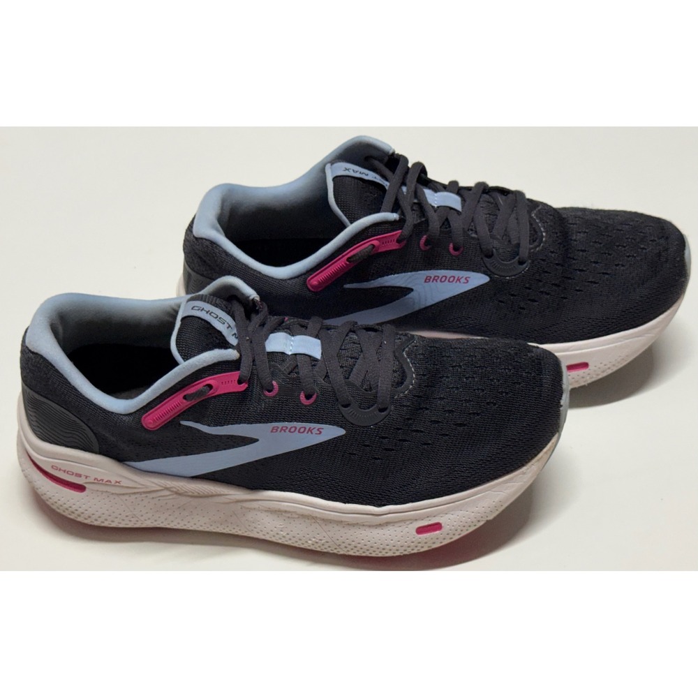 Brooks Ghost Max Womens Running Shoes Black Grey Pink Wide D 1203951D082 Size 10